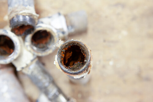 Hard water buildup in pipes